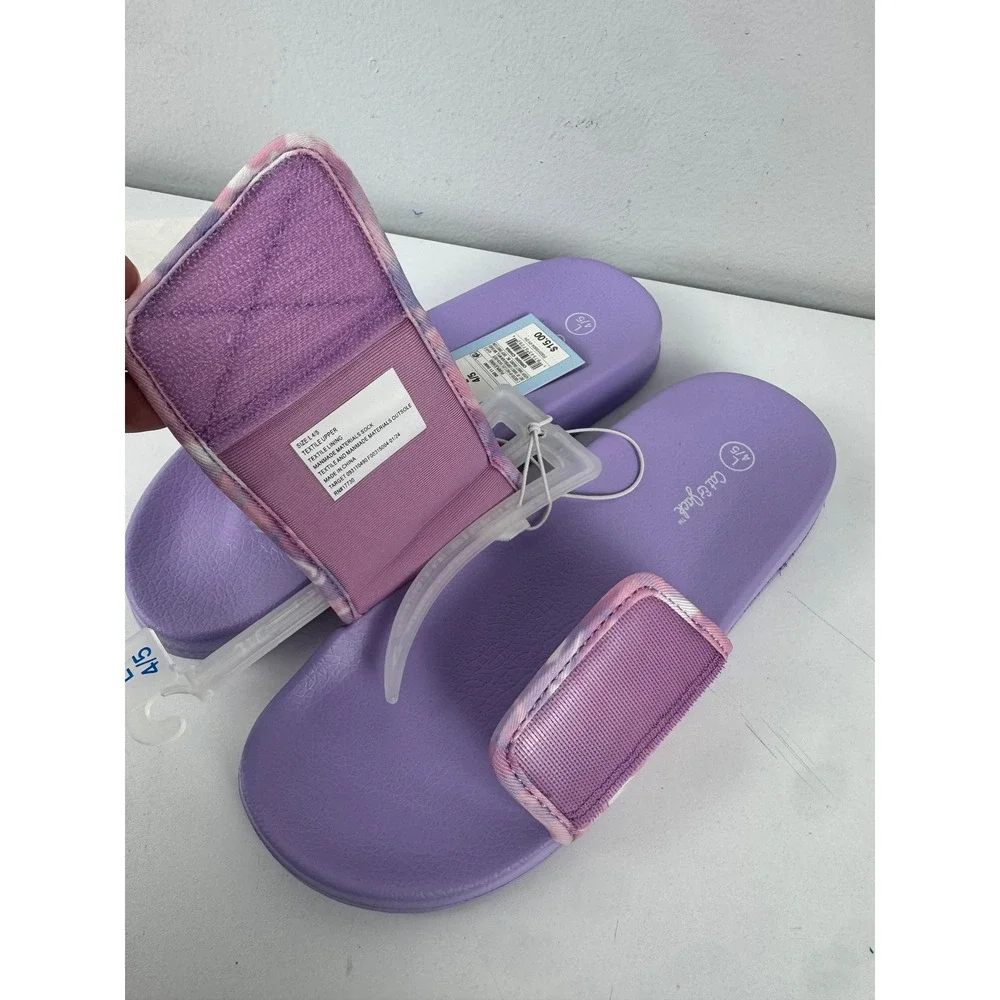 Cat & Jack Girls Purple Pink Camo Slide Sandals Kids Size L 4/5 NWT